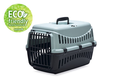 Beeztees Gipsy Öko-Reisekorb Katze – Transportbox Katze kleines Haustier – abnehmbarer Deckel hellblau schwarz – L – 58 x 38 x 38 cm