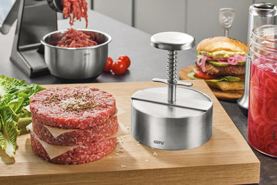 Gefu Profi-Hamburger-Maker, Hamburgerpresse, ø11,5 cm, mit 10 Größenangaben zwischen 100 g – 400 g, hochwertiger Edelstahl, 20 Jahre Garantie – | patti