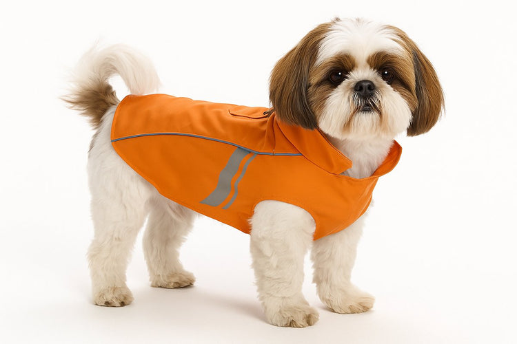 Hundemantel Flamingo - Regenmantel Hund - Wasserdichter Hunderegenmantel mit Reflexion - Regenmantel Pomi Orange - 35 cm