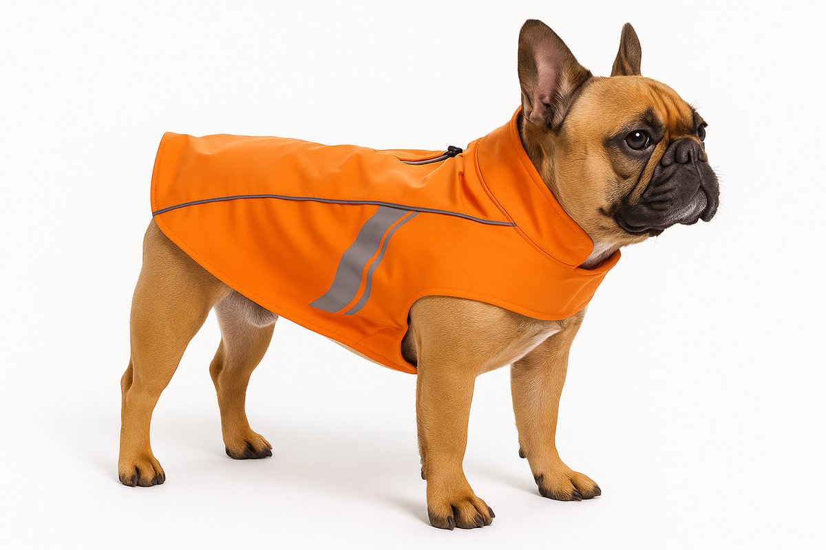 Hundemantel Flamingo - Regenmantel Hund - Wasserdichter Hunderegenmantel mit Reflexion - Regenmantel Pomi Orange - 50 cm