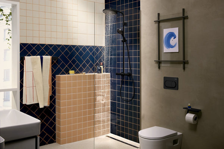 Hansgrohe activatera s - Showerpipe - Ecosmart+ Wassersparen - 240mm - 1 Strahlfunktion - Mattschwarz - mit Thermostat