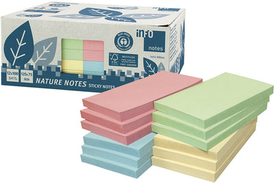 Info-Notizen Info-Haftnotizen – recycelt – 12 x 100 Blatt – 125 x 75 mm – gelb, grün, rosa, blau – in-5655-88