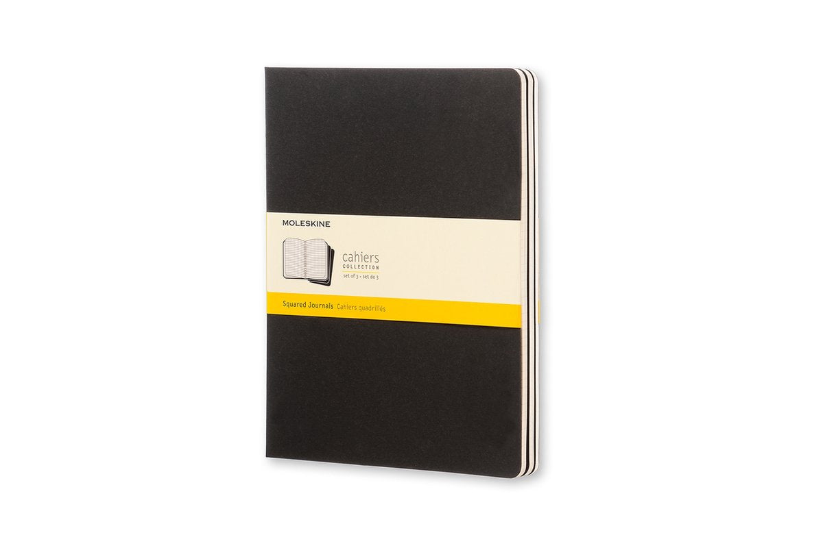 Moleskine Cahier-Tagebücher – extra groß – kariert – schwarz – 3er-Set