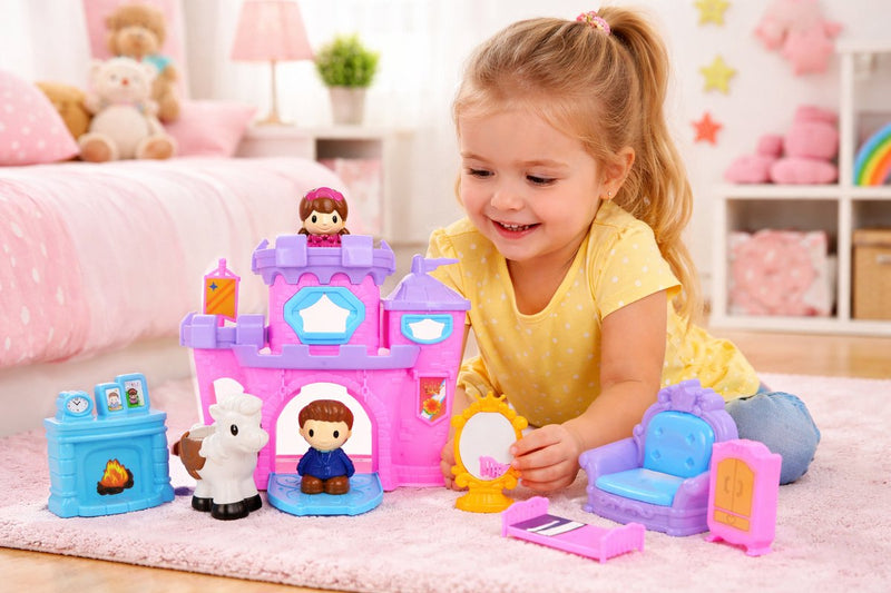 Eddy Toys Burgspielset 10-teilig – Rosa Burg mit Figuren und Zubehör – Spielset mit Pferd und Möbeln – Burgspielzeug für Kinder