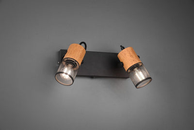 Trio tosh - spot - schwarz matt - exkl. 2x E14 15 W - Wandspot mit Schalter - Holzelemente