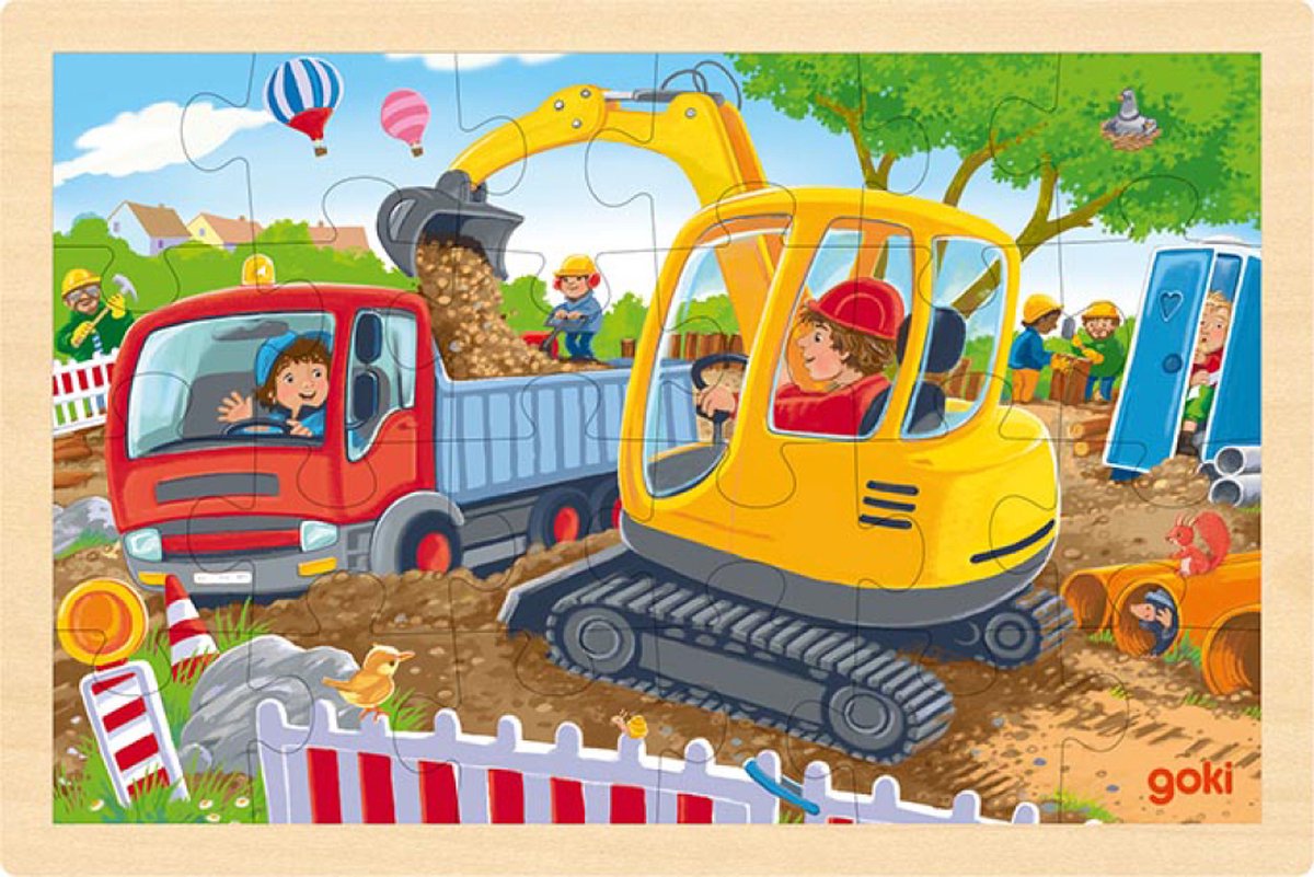 Goki Holzpuzzle -Puzzle -Bagger, 24st.