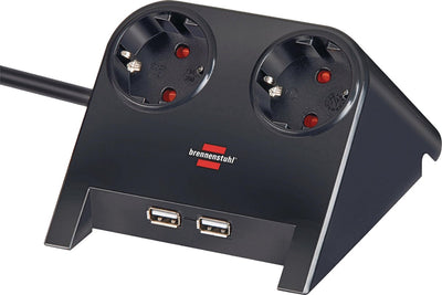 Brennerstuhl Desktop Power USB Ladegerät 2 USB Ladeanschluss 2100ma 2x schwarz poliert 1,8m h05vv-f 3g1,5