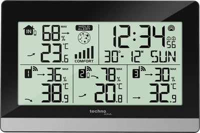 Nexttime Wetterstation Technoline ws 7065 144x96x38mm schwarz silber mit 3 Außensensoren 30m