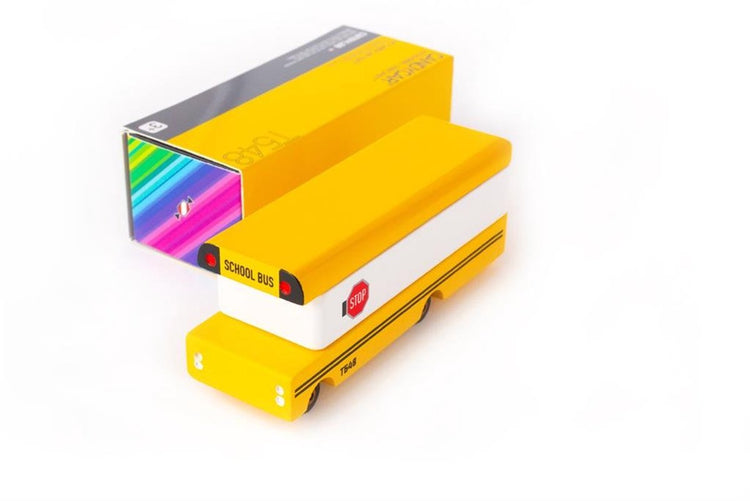 Candylab Toys Candycar World: Schulbus (T548) 13,3 x 4,1 x 4,6 cm, Holzdruckguss, in Geschenkbox, 3+