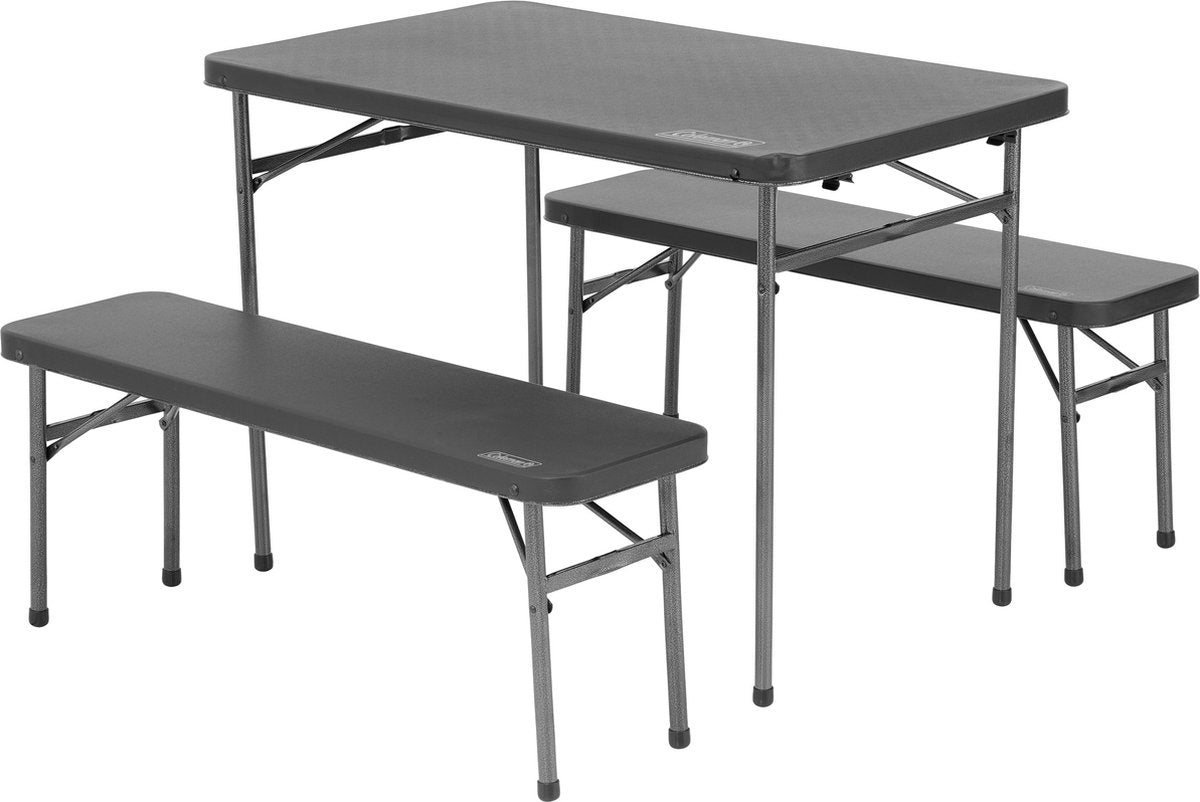 Coleman Campingtisch mit Bänken (4-Personen) – Klappbarer Picknicktisch – mit antibakterieller Beschichtung – Schwarz