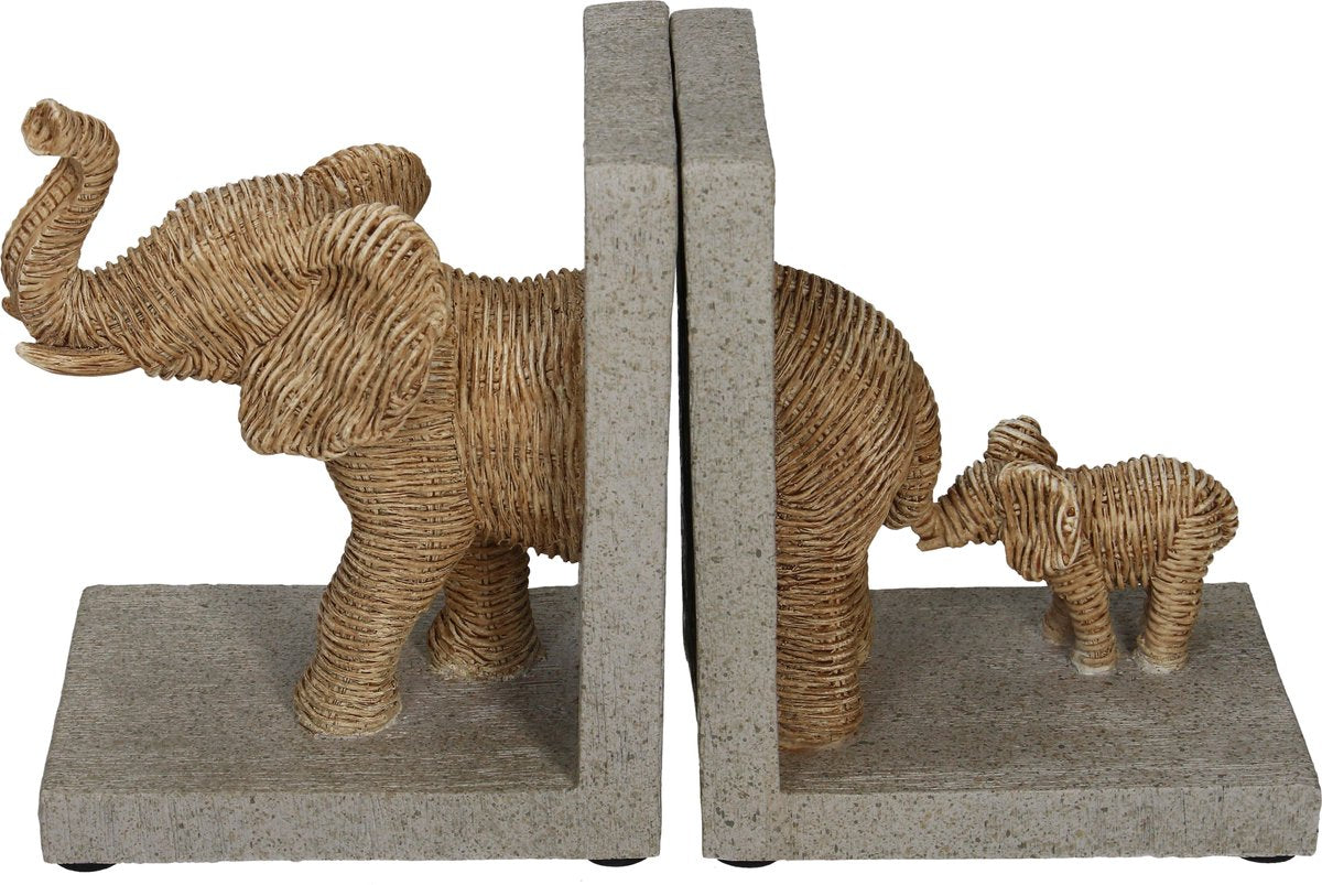 HD-Buchstütze Elefant mit jungem Naturgeflecht-Look, 25,5 x 8,8 x 15,5 cm, 2er-Set