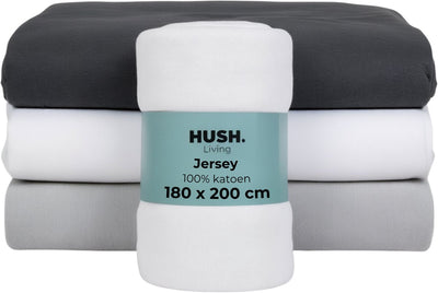 Stille. Living Hush Living Spannbettlaken Jersey – 100 % Baumwolle – 160 g – knitterfrei, bügelfrei – dehnbar – schön warm – 180 x 200 + 30 cm – weiß