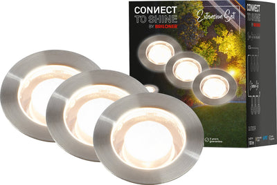 Briloner connect to Shine – LED-Bodenstrahler für den Außenbereich – 3er-Set – Gartenbeleuchtung-Erweiterungsset – warmweißes Licht – IP67 – ø4,5 x 6,6 cm