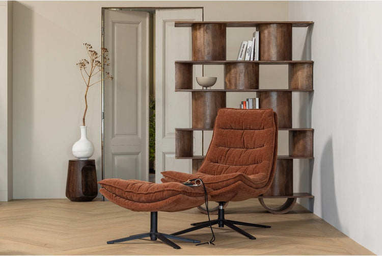 Woood Kube Drehsessel mit Ottomane – Chenille-Stoff – Braun
