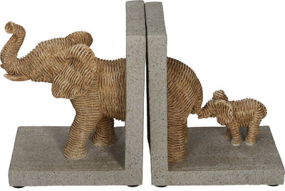 HD-Buchstütze Elefant mit jungem Naturgeflecht-Look, 25,5 x 8,8 x 15,5 cm, 2er-Set