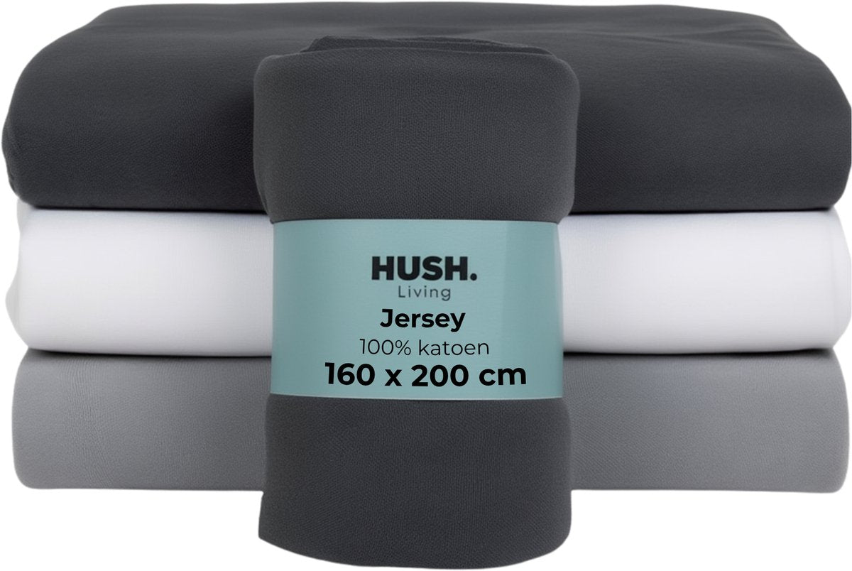 Stille. Living Hush Living Spannbettlaken Jersey – 100 % Baumwolle – 160 g – knitterfrei, bügelfrei – dehnbar – schön warm – 160 x 200 + 30 cm – Anthrazit