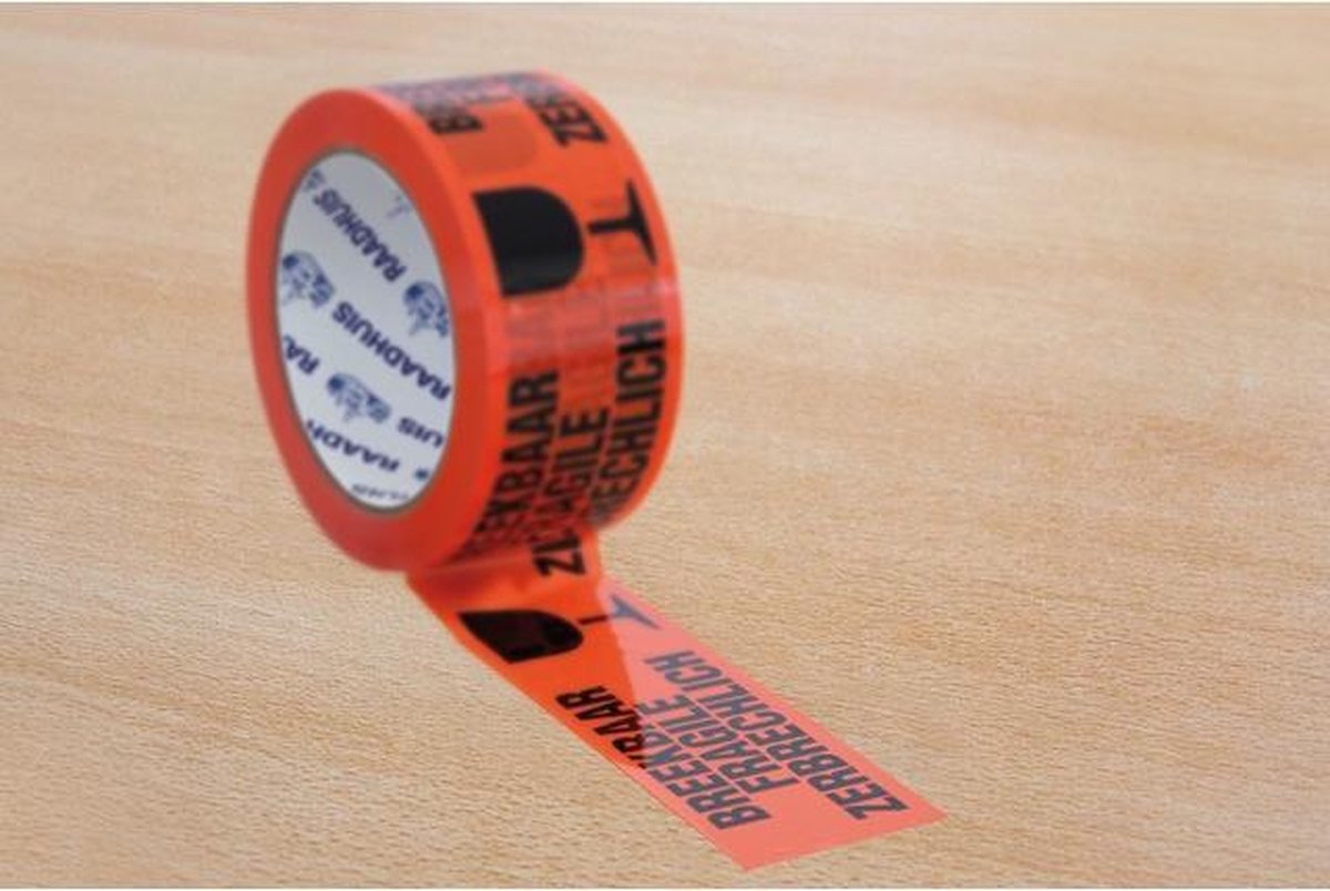 Rathaus-Verpackungsband – 50 mm x 66 m – orange – zerbrechlich – rd-351159