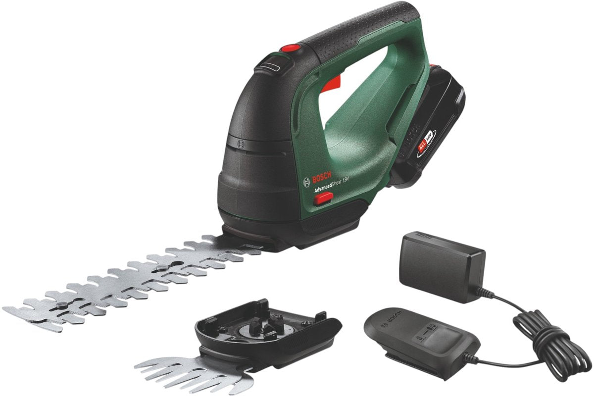 Bosch advancedshear 18v-10 Akku-Strauch- und Grasschere – inkl. Strauchscherenmesser (20 cm) und Grasscherenmesser (10 cm) – mit 18-V-Akku und Ladegerät