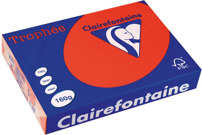 Clairefontaine Trophäe intensiv, farbiges Papier, A4, 160 g, 250 Blatt, Korallenrot