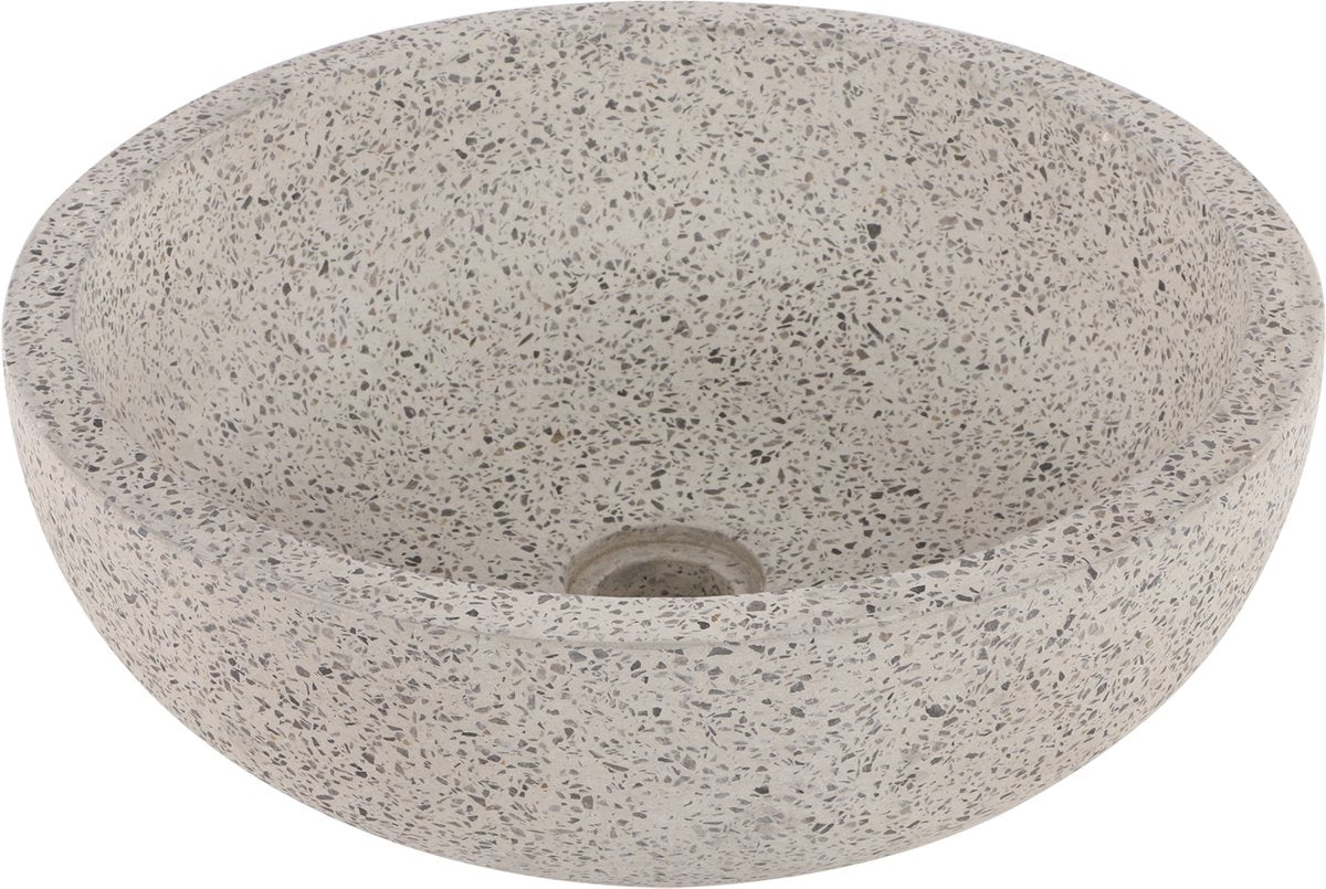 Differnz Terrazzo-Waschbecken - 40x40x15cm - rund - Terrazzo - mattweiß schwarz