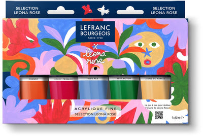 Lefranc Bourgeois 302075 feines Acrylset „Leona Rose“ 5×80 ml | Acrylfarbenset für Künstler