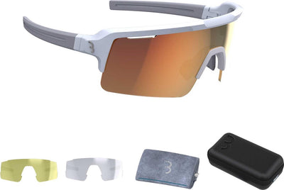 Bbb Cycling Fahrradbrille Herren und Damen Fuse – Fahrradsonnenbrille mit großer torischer Linse für 100 % UV-Schutz – Antibeschlag-Sportbrille mit 3 leichten Gläsern und Brillenetui – mattweißgold – bsg-65