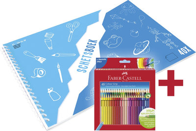 Faber-Castell Buntstift – Griff – 48 Stück + A3-Kangaro-Skizzenbuch gratis – Weiß – 120 Gramm – 40 Blatt – FC-112449-A