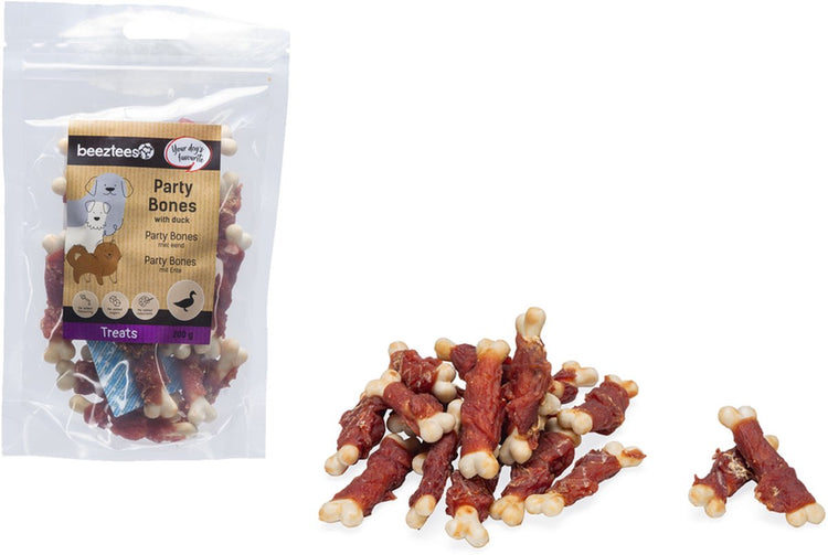 Beeztees leckere Leckereien Partyknochen mit Ente – Hundesnacks – Hundekekse – Hundeleckerlis – 200 Gramm