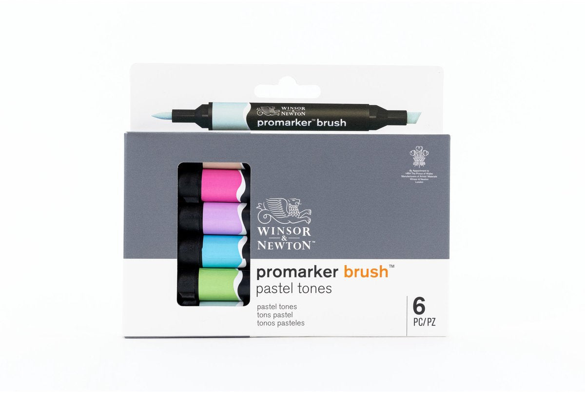 Winsor Newton 0290125 ProMarker Pinsel 6 Pastelltöne | Professionelle Alkoholmarker, Layoutmarker