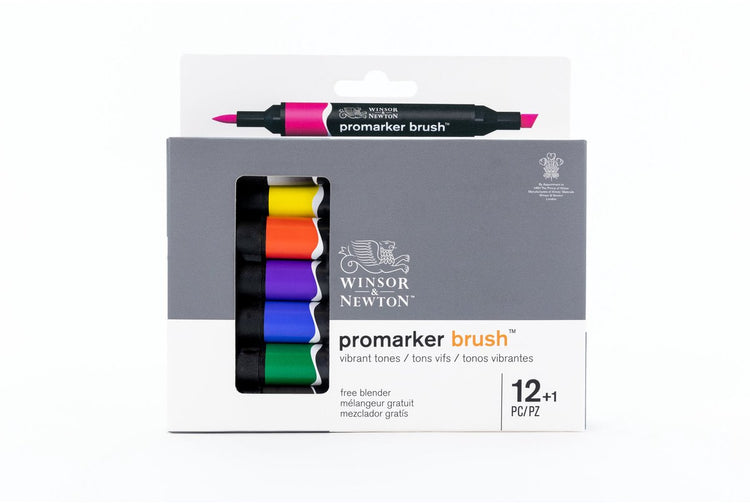 Winsor Newton 0290145 ProMarker Pinsel 12 Set mit lebendigen Tönen | Professionelle Alkoholmarker, Layoutmarker