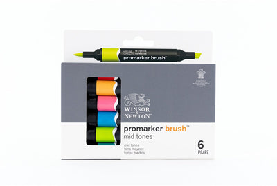 Winsor Newton 0290124 ProMarker Pinsel 6 Mitteltöne Set | Professionelle Alkoholmarker, Layoutmarker