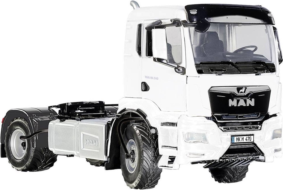 Wiking 077652 MAN TGS 18.510 4x4 BL 2-Achs-Zugmaschine, Modell-LKW, 1:32, Metall-Kunststoff, ab 14 Jahren, viele Funktionen, inkl. Reifendruckregulierung, drehbarer Kühlergrill, weiß