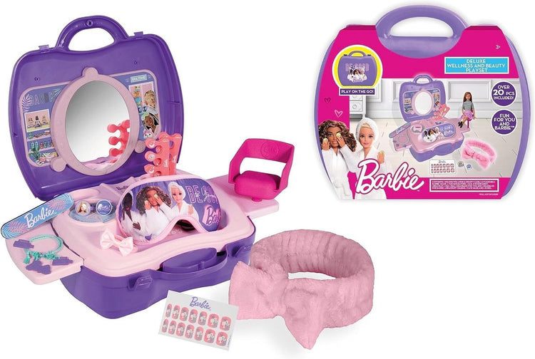 Barbie 20-teiliges Wellness-Beauty-Spielset – Spa-Spielset – Spielfiguren-Set – Lila Pink