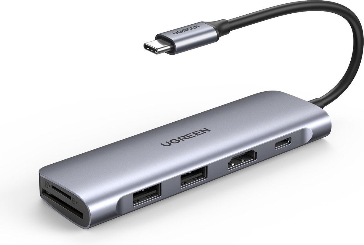 Ugreen Hub-Adapter 6in1 USB-C für Computer 2x USB 3.0 HDMI SD MicroSD 100W