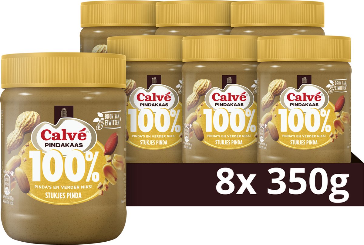 Calvé Erdnussbutter – 100 % Erdnussstücke – 8 x 350 g – Vorteilspackung