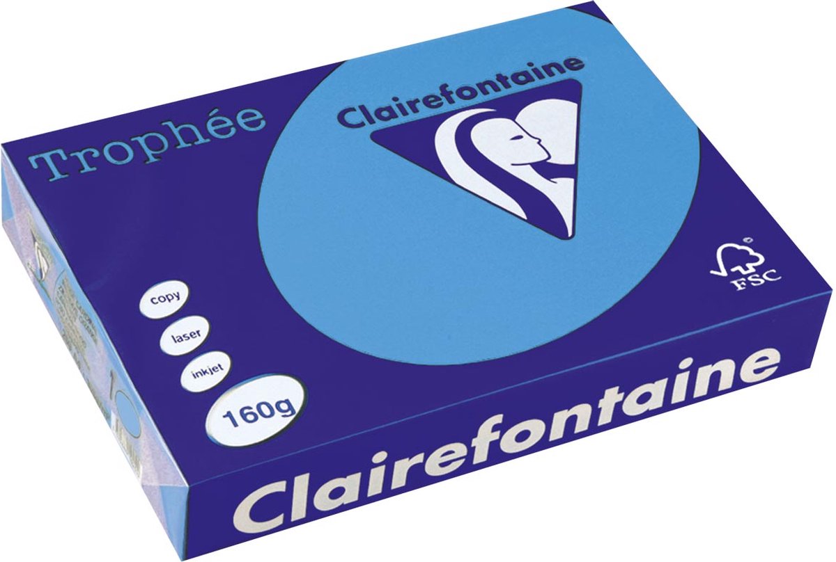 Clairefontaine Trophäe intensiv, farbiges Papier, A4, 160 g, 250 Blatt, Königsblau