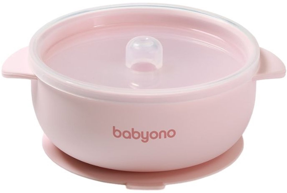 Babyono Baby Ono rosa Silikonnapf mit Saugnapfdeckel