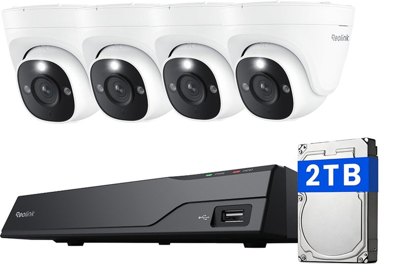 Reolink 4K UHD POE Sicherheitskamerasystem NVS8-8MD4 – 8-Kanal NVR mit integrierter 2 TB Festplatte – 4 Stück 4K 8MP POE kabelgebundene Dome-Kameras mit Personen- und Fahrzeugerkennung – 30 m gestochen scharfe Nachtsicht – Aufzeichnung rund um die Uhr