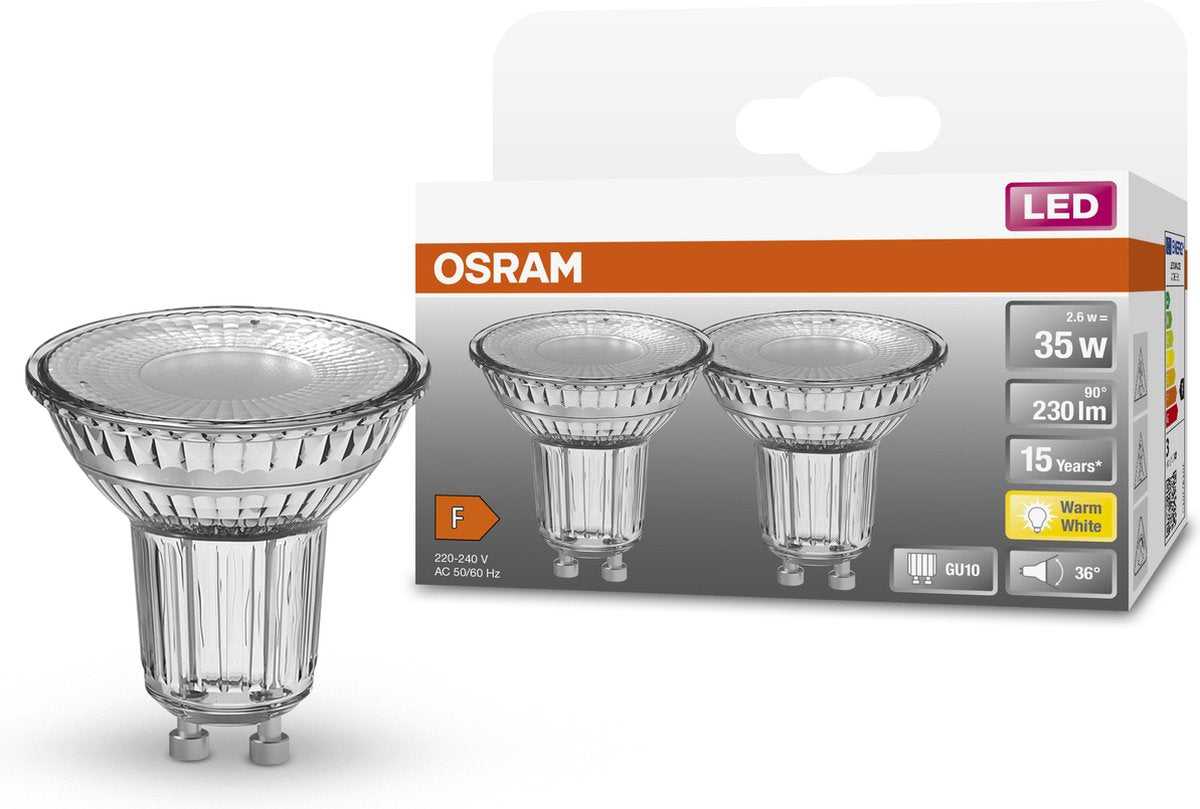 Osram LED-Lampe – Spot gu10 – 2,6 W – 230 Lumen – warmweiß – nicht dimmbar – 2 Stück