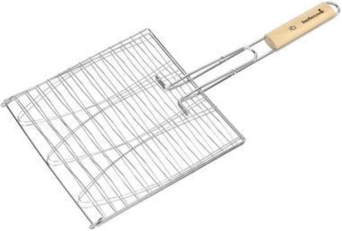 Barbecook Fischgrill für 3 Fische – BBQ-Grill – Chrom und Holz 28 x 28 cm