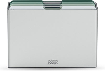 Joseph Joseph Folio™ Schneidebrettset 4-teilig – groß – hellgrün – farbcodiert – mit Aufbewahrungsständer – Griffe aus Edelstahl