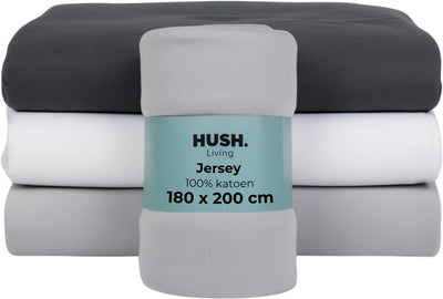 Stille. Living Hush Living Spannbetttuch Jersey – 100 % Baumwolle – 160 g – knitterfrei, bügelfrei – dehnbar – schön warm – 180 x 200 + 30 cm – hellgrau
