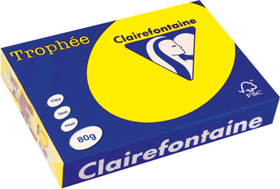 Clairefontaine Trophäe intensiv, farbiges Papier, A4, 80 g, 500 Blatt, fluoreszierendes Gelb