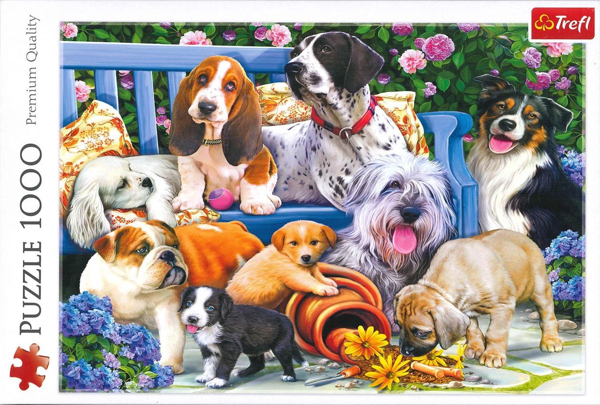 Treffen Sie Hunde im Garten, 1000-teiliges Puzzle