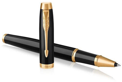 Parker im Tintenroller | schwarzer Lack mit Goldfinish | feine Feder | schwarze Tinte | Geschenkverpackung