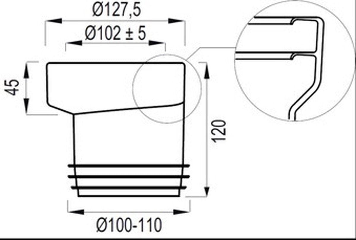 Plieger Wisa Kunststoff-Topfhülse Exzenter 100 110 mm Sprung 20 mm weiß