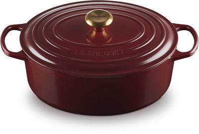 Le Creuset charakteristischer ovaler Granattopf – ø 31 cm, 6,3 Liter – großer ovaler Gusseisentopf – satte granatrote Emaille – für Braten, Geflügel und große Portionen – für alle Herdarten einschließlich Induktion geeignet