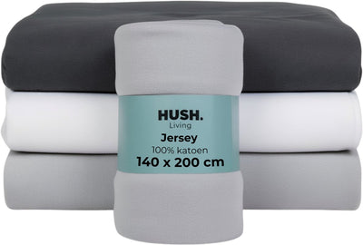 Stille. Living Hush Living Spannbettlaken Jersey – 100 % Baumwolle – 160 g – knitterfrei, bügelfrei – dehnbar – schön warm – 140 x 200 + 30 cm – hellgrau