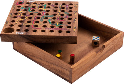 Longfield Snakes Ladders – Holzbrettspiel – Akazienholz – klassisches Familienspiel – Engelsherz