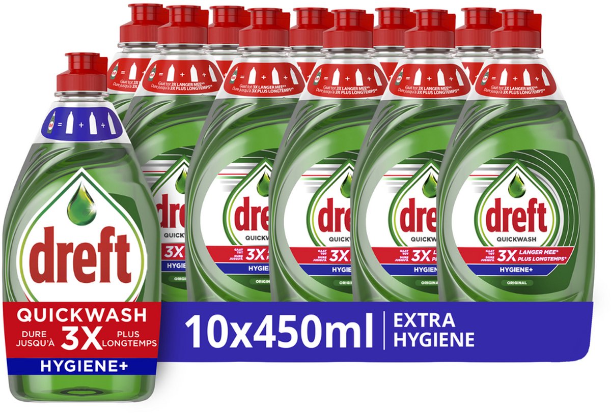Dreft Quickwash Extra Hygiene Flüssig-Geschirrspülmittel – 10 x 450 ml